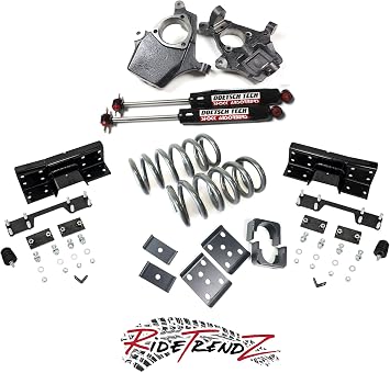 RTZ - Compatible with Chevrolet GMC Silverado Sierra 16-18 1500 Pickup Lowering Kit 5" Drop Coil Springs & Drop Spindles + 7" Rear Flipkit Kit + Rear DT Premium Nitrogen Gas Shocks 2WD/4WD V8