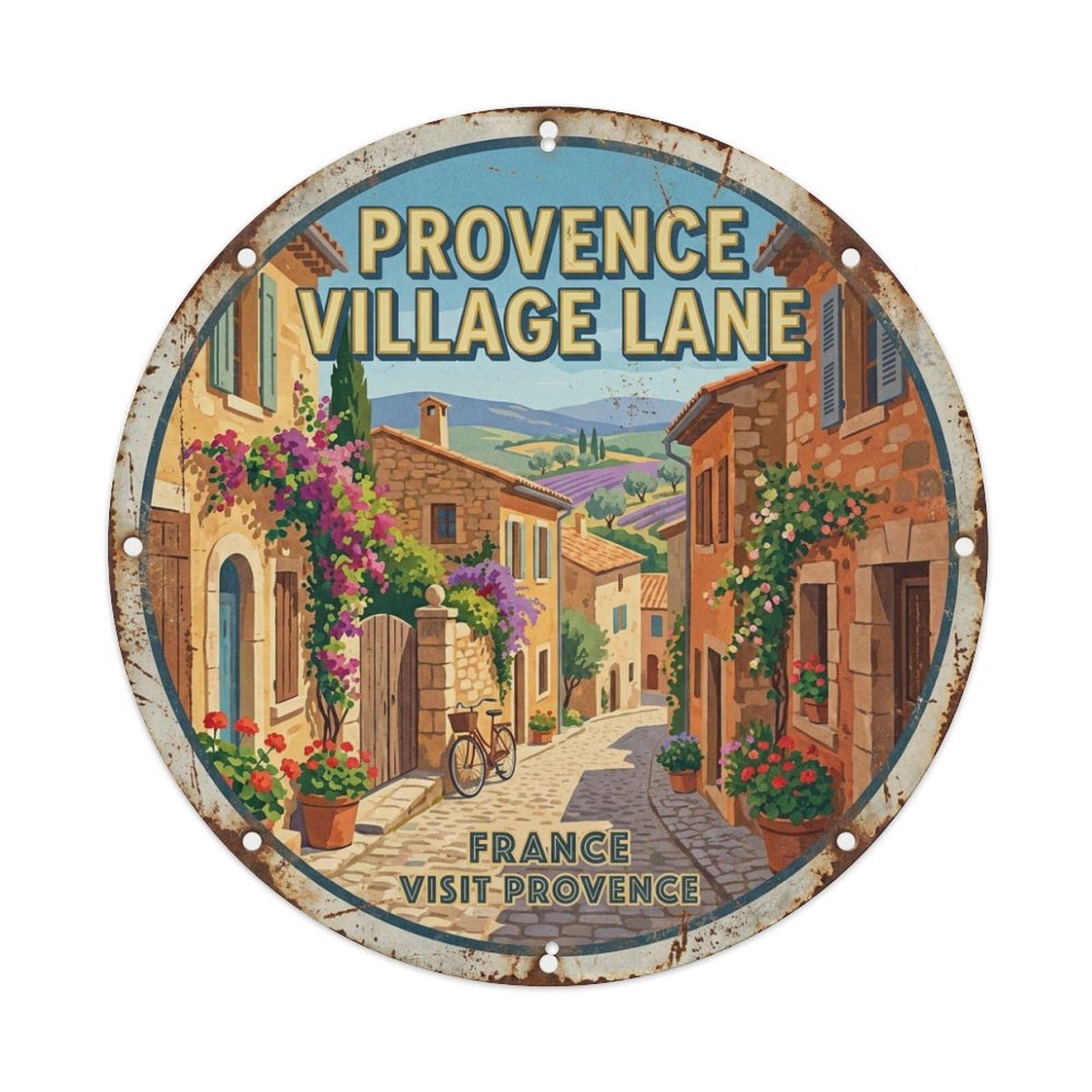 Countryside Travel Village Lane French Provence Metal Tin Sign