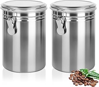 2 Stück Kaffeedose Luftdicht mit Deckel, 1.8 L Kaffeebohnen Behälter aus Edelstahl, kaffeebohnen aufbewahrung Kaffeebehälter für Mahl, Bohnen, Tee, Mehl, Getreide und Zucker(Silber)