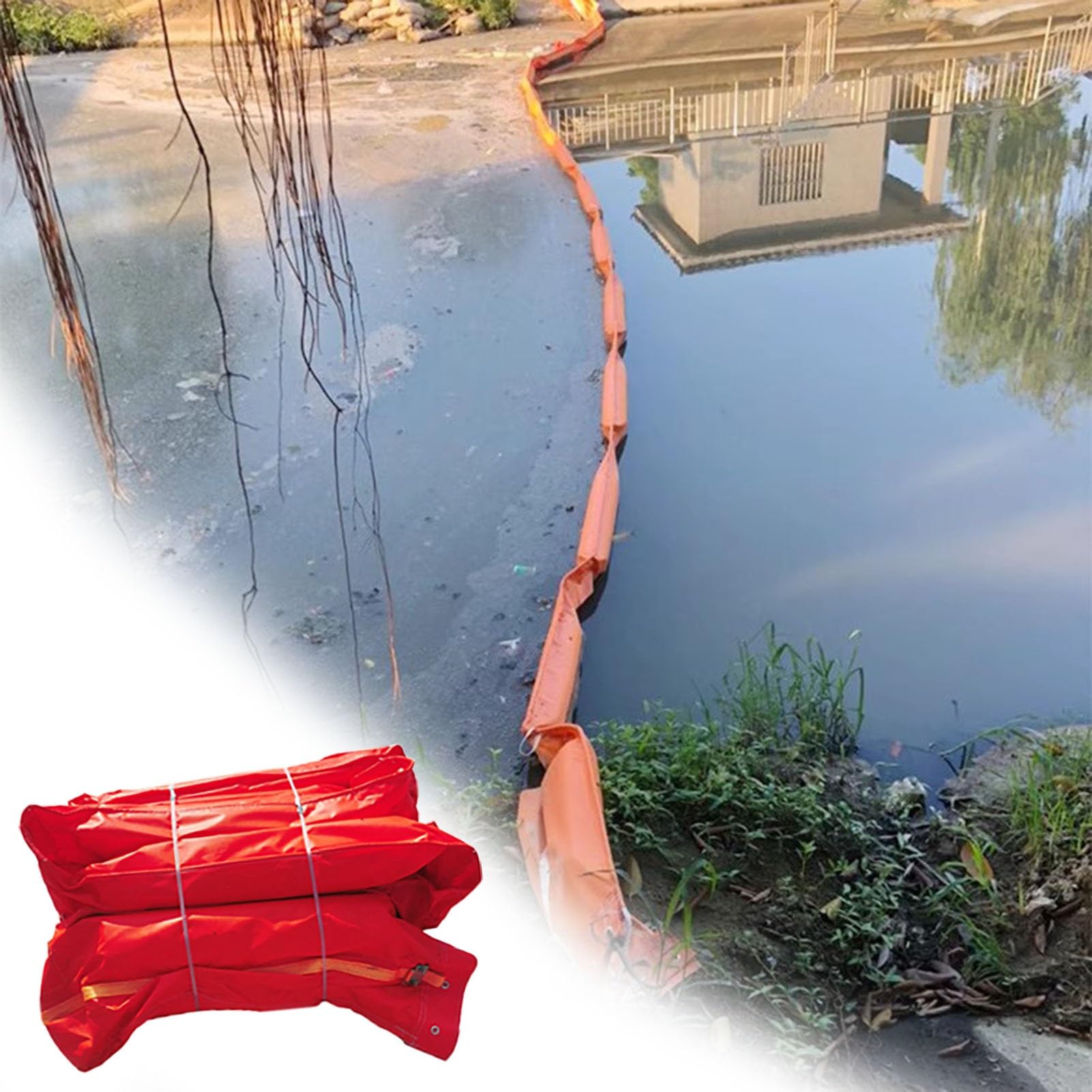 Barrage flottant déversement hydrocarbures pour bloquer la pollution en rivière