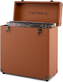 Victrola Collector II - Vinyl Record Storage Case, Holds 30+ LPs - Brown