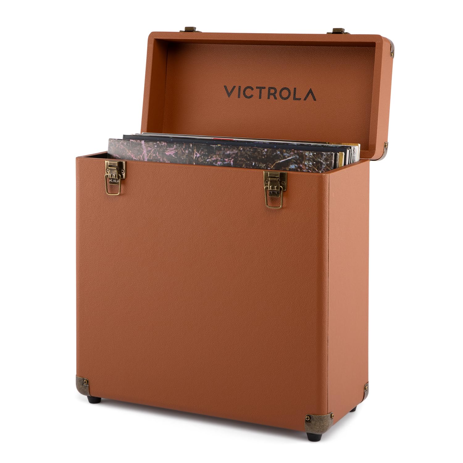 Victrola Collector II - Vinyl Record Storage Case, Holds 30+ LPs - Brown