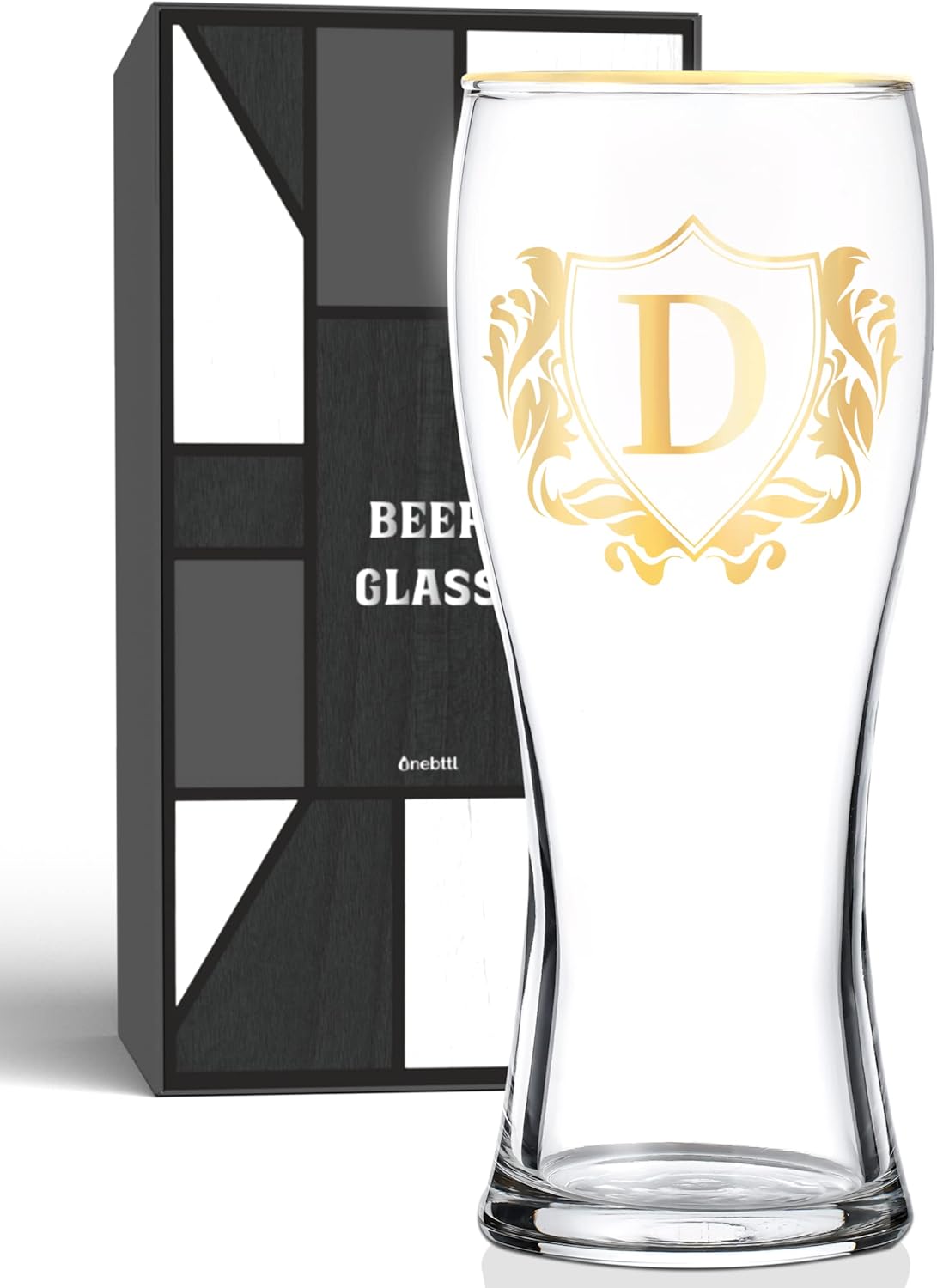 Personalized Beer Glass, Custom Alcohol Gifts for Beer Lovers, Unique Birthday, Christmas Gifts for Dad, Uncle, Husband, Boyfriend, with Initial D