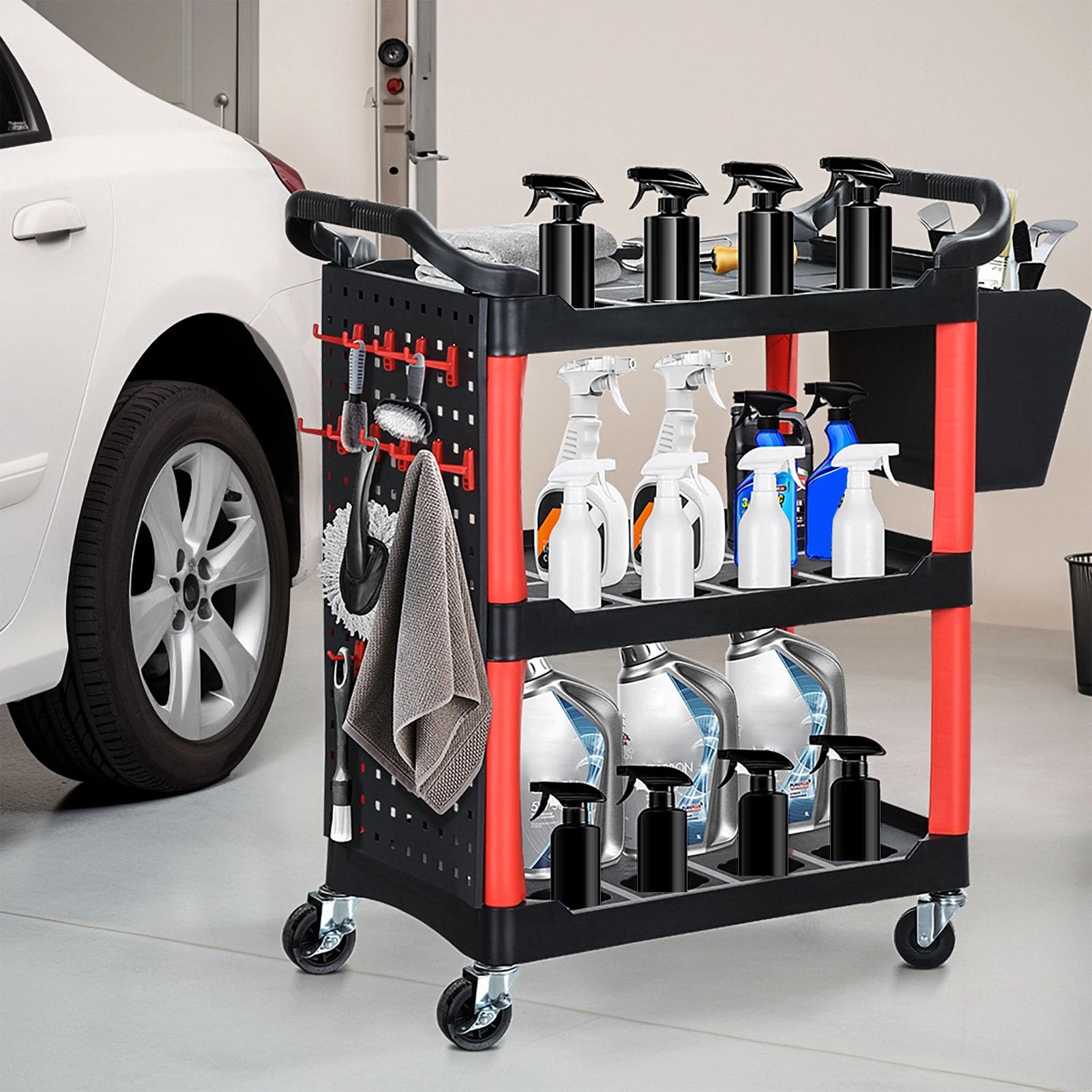 Detalles Automáticos Carry with Wheels, Cart Herramientas Detalles Servicios Públicos 3 Niveles Almacenamiento Garaje Organizador Lavado Autos para Taller Detalders Mecánica