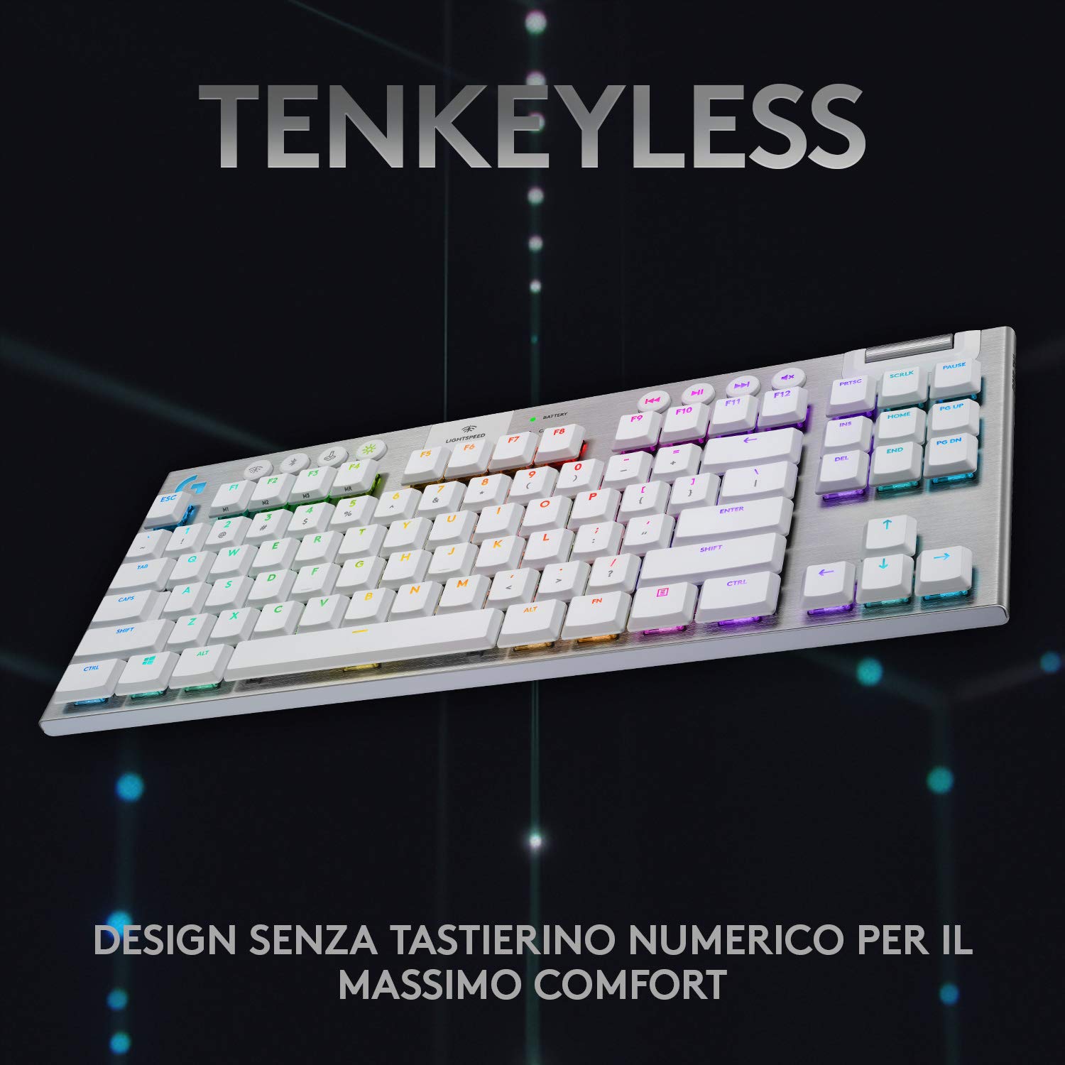 Logitech G915 LIGHTSPEED TKL Tastiera Gaming Wireless Meccanica Tenkeyless | Profilo Ribassato, GL-Tactile Switch, LIGHTSYNC RGB, Design ultrasottile, +40 ore durata batteria, QWERTY US Layout - Bianco