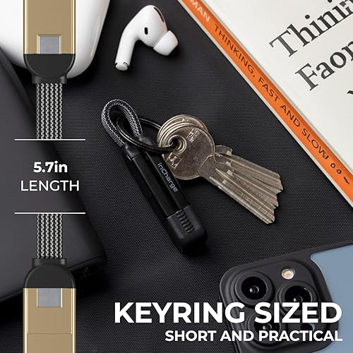 Miniatura 4 de Rolling Square inCharge X, cable de carga múltiple, cable de carga portátil para llavero, 6 en 1 con potencia de carga ultrarrápida de 100 W, oro