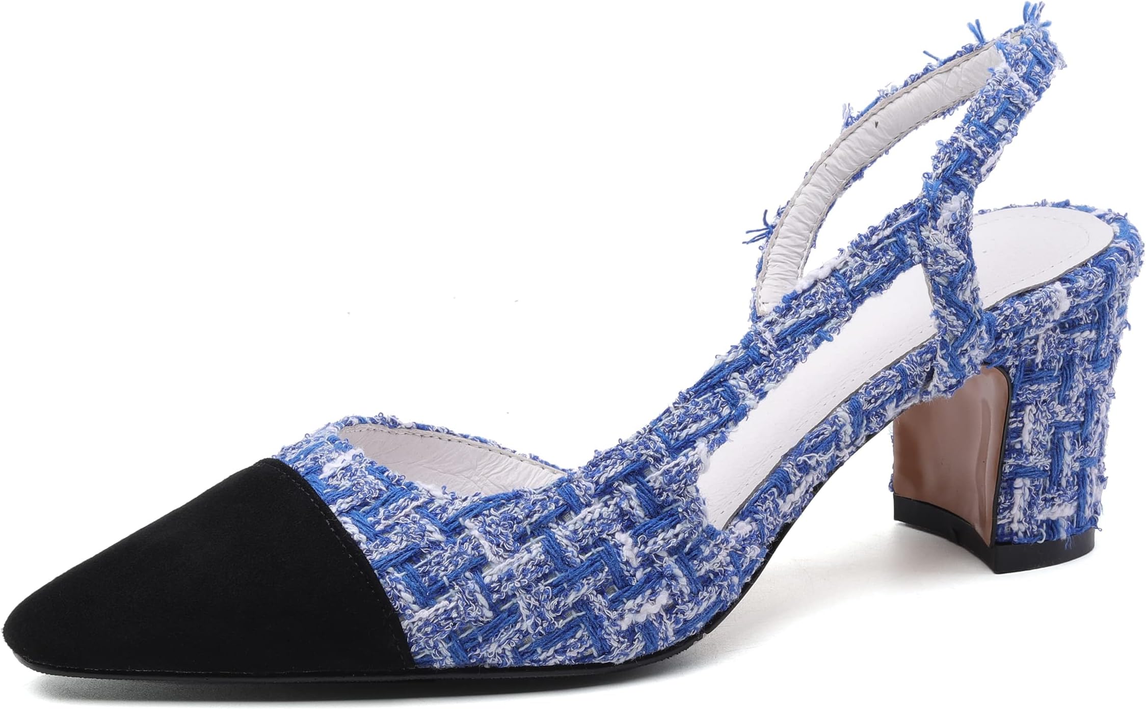 MICIFA Slingback Heels for Women，Round Toe Chunky Heeled Pumps Ankle Strap Fashion Splicing Dress Shoes