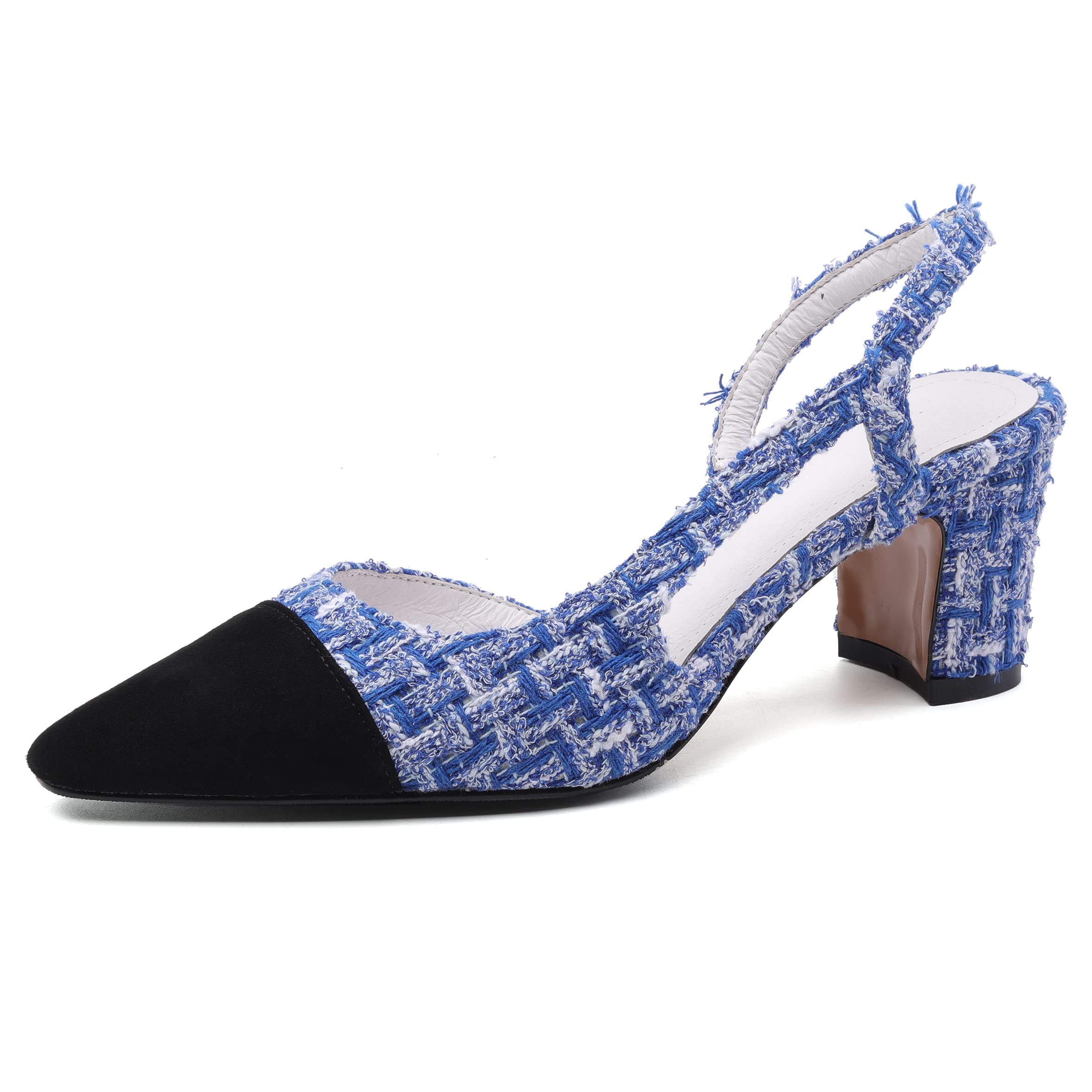 MICIFA Slingback Heels for Women，Round Toe Chunky Heeled Pumps Ankle Strap Fashion Splicing Dress Shoes