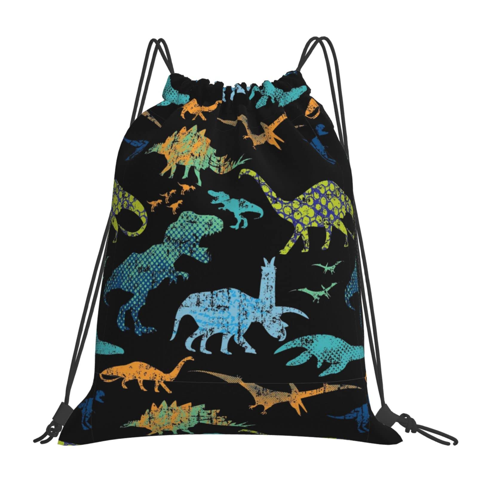Richugui Unisex Color7 Colorful Bags Drawstring Backpack Cartoon Dinosaur Drawstring Sports Gym String Bag For Women Men Backpacks Training Yoga Bags