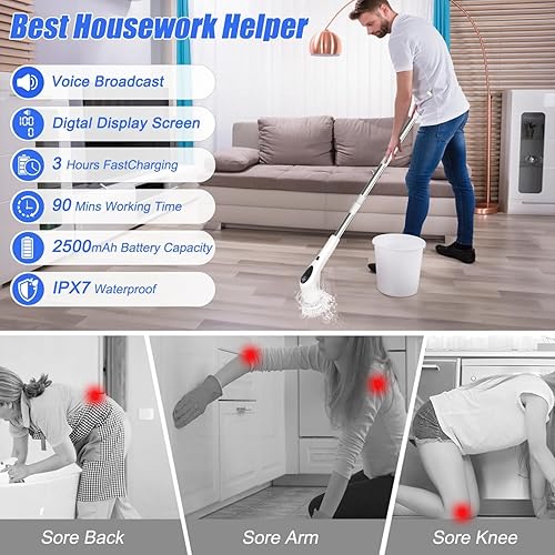 Miniatura 3 de Limpiador eléctrico giratorio, limpiador giratorio de 3 velocidades para limpieza, cepillo de fregar inalámbrico con 9 cabezales reemplazables,