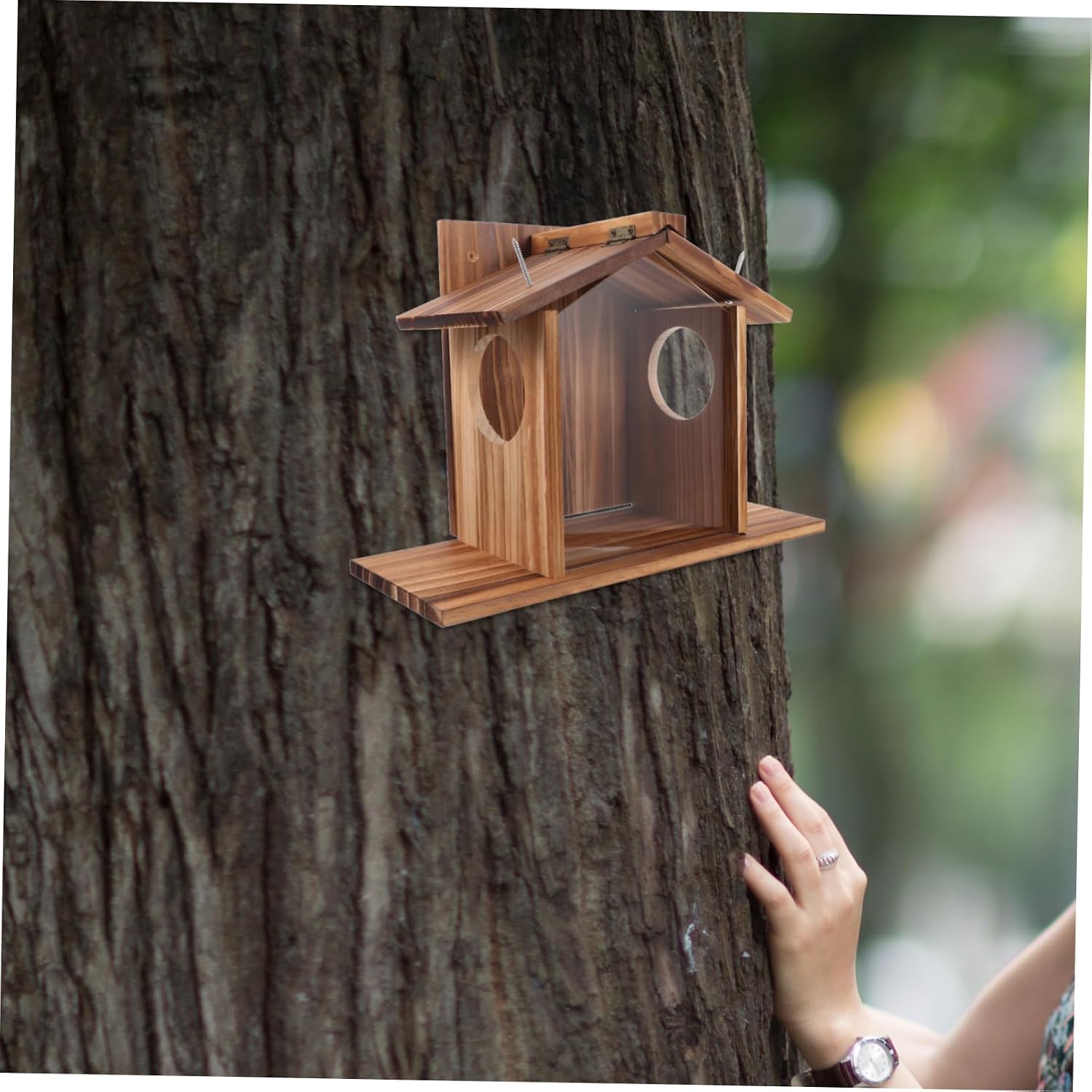 Wooden Squirrel Feeder Box Durable Outdoor Hanging Hamster Feeder for Garden Use Natural Wood Construction Convenient Clean Design for Squirrel Feeding Attracts Backyard Wildlife