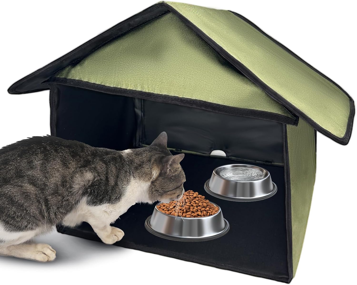 Outdoor Cat House Feral Cat Feeding Station Covered Waterproof Stray Cat Shelter Community Cats Dining Room for Food & Water