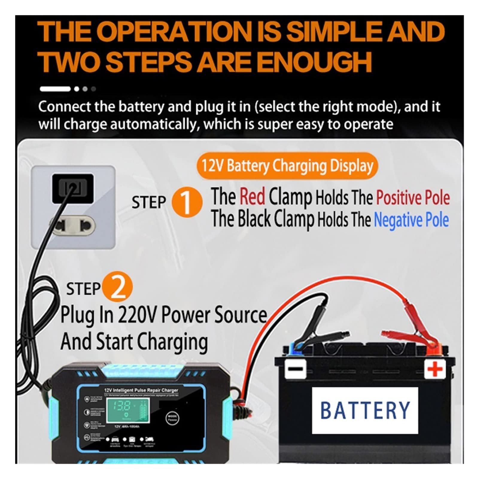 Ładowarka do akumulatorów samochodowych 12 V Car and Motorcycle Carger Intelligent Pulse Repair Akumulator kwasowy
