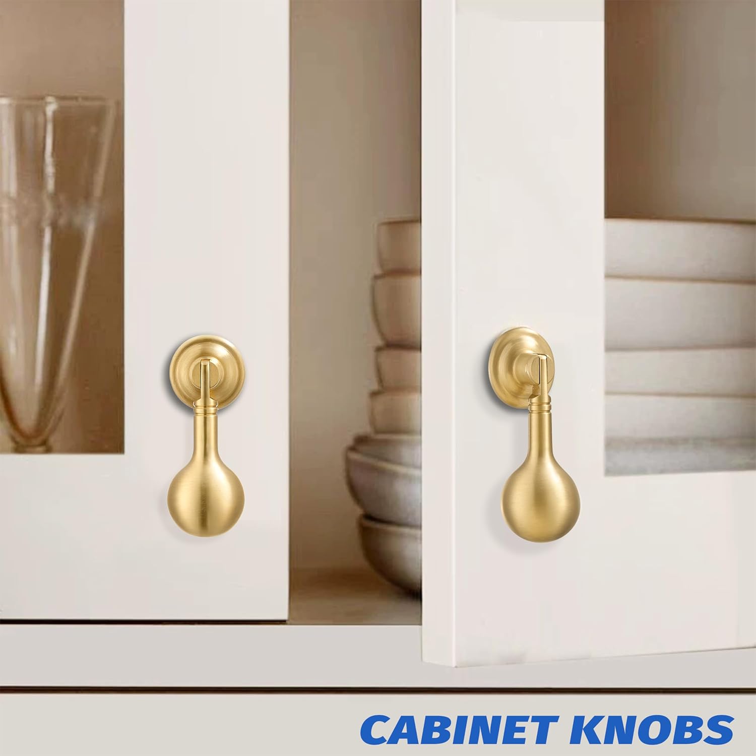 RZDEAL Solid Brass Cabinet Knobs 2-Pack, Modern Drop Pulls Handles for Kitchens,Cabinets, Drawers, Dressers,Cupboard, Gold Pendant Knob, Brushed Brass Furniture Hardware