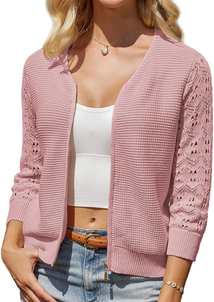 GRACE KARIN Dames Zomer Casual Open Voorkant Cardigans 3/4 Bell Mouw Bolero Cover Ups Strandkleding, Beige, S