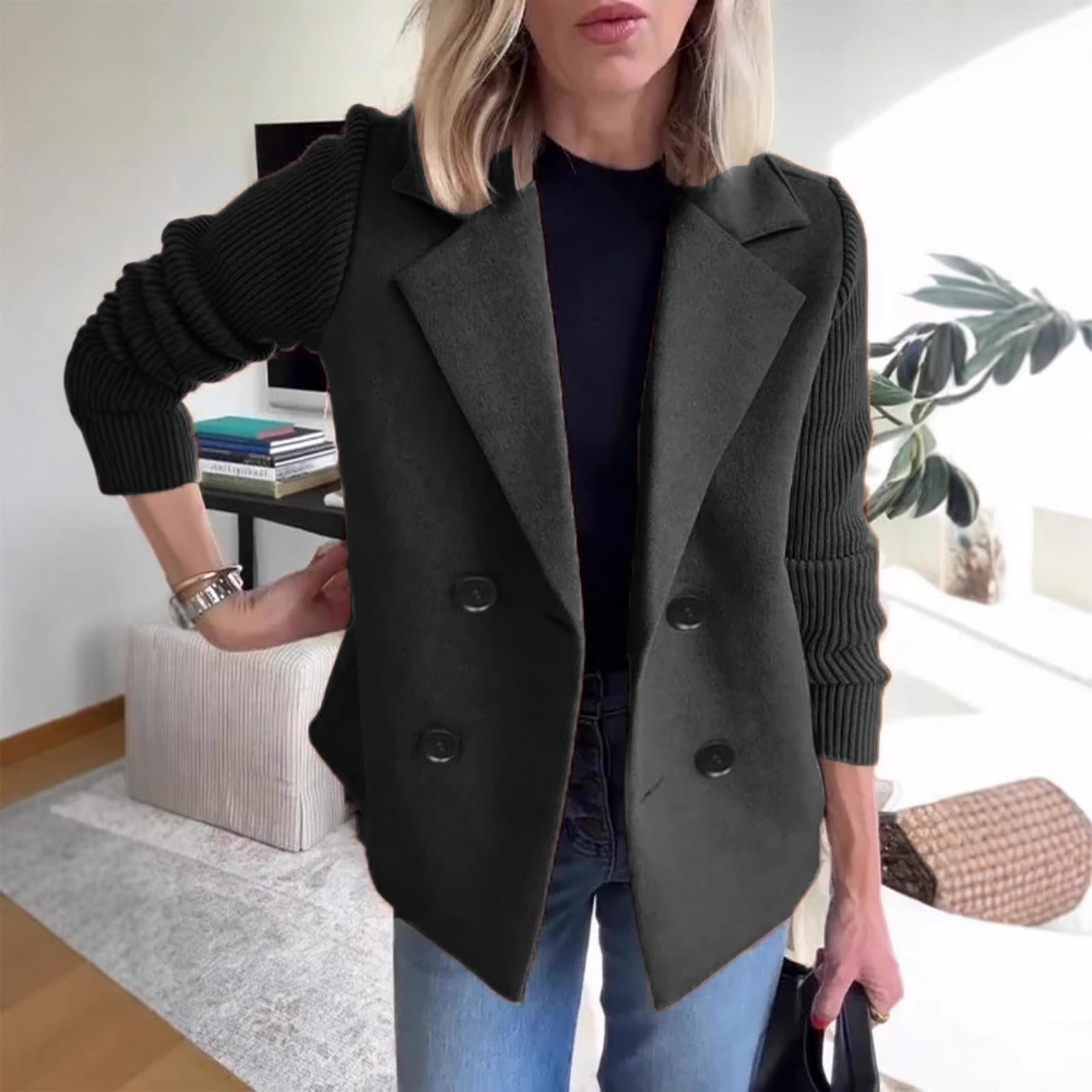 Piumino Donna Cappotto Aperto con Bottoni in Tinta Unita da Donna, Primavera 2025, Cappotto da Lavoro Festa