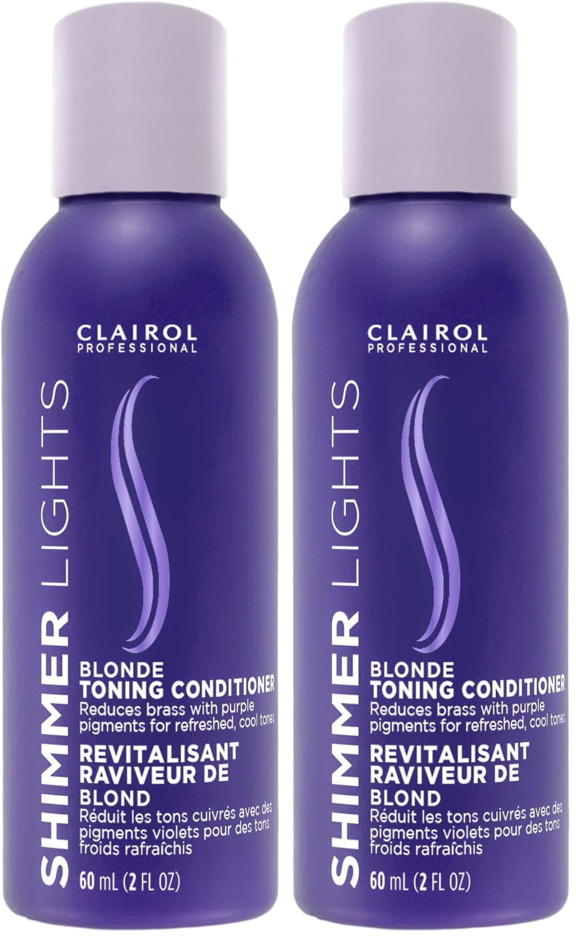 Clairol Professional Shimmer Lights Purple Conditioner, 2 fl. Oz *Travel Size Neutralizes Brass & Yellow Tones For Blonde, Silver, Gray & Highlighted Hair **Packaging May Vary (Pack of 2)