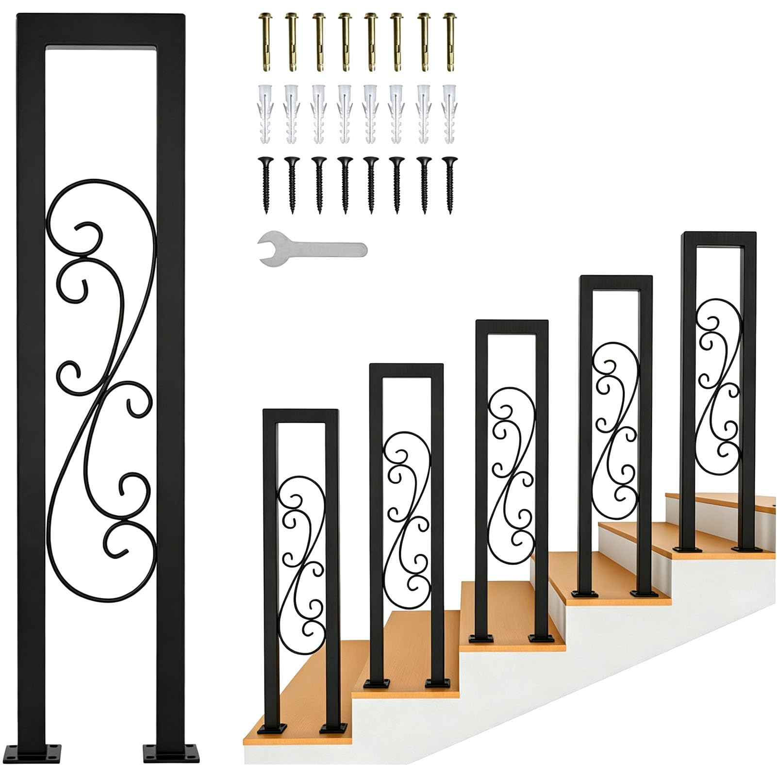 Garde-corps en U pour escalier et rampe noire en métal de marches