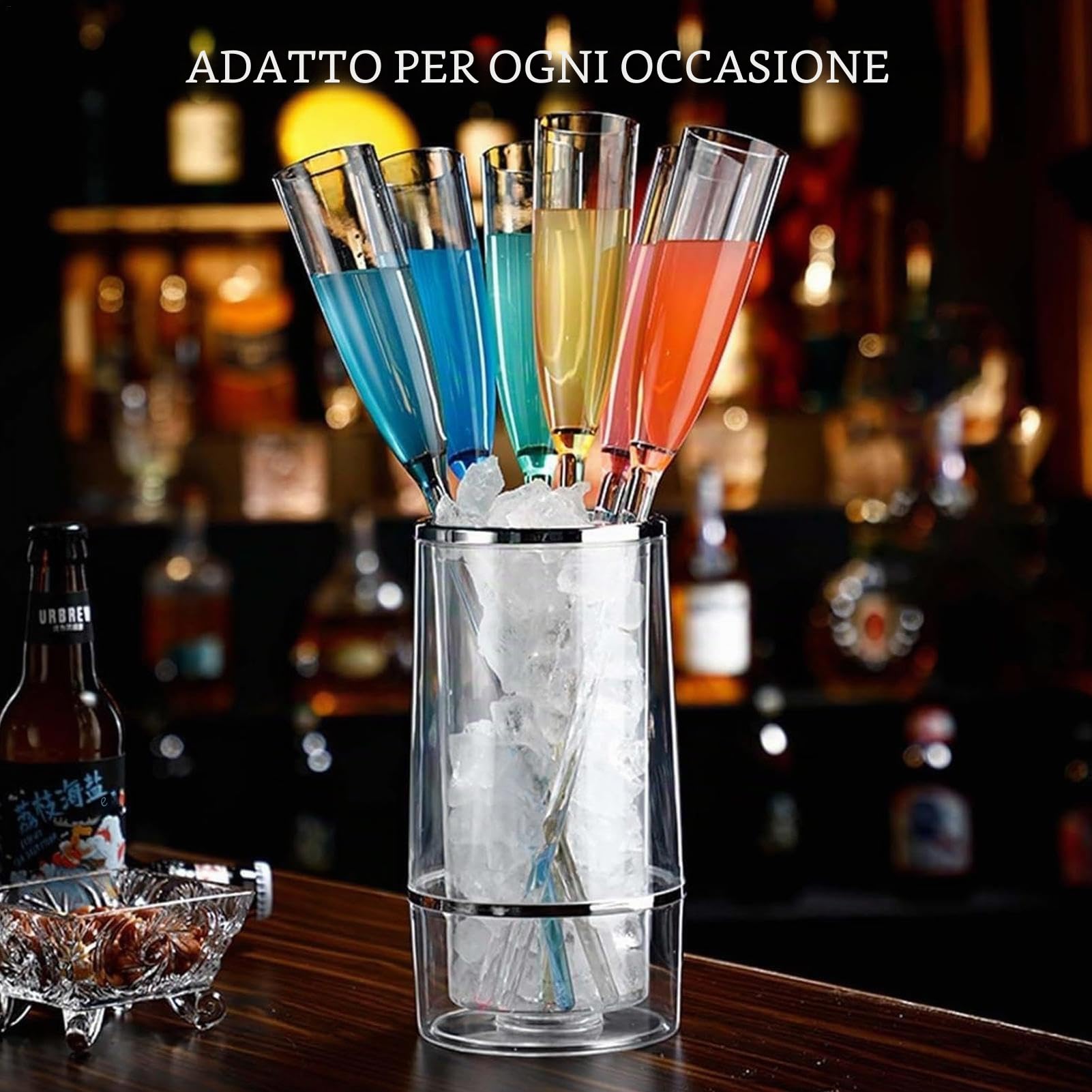 Flute da champagne galleggianti, set di 6 eleganti calici da champagne in acrilico, calici senza base, bicchieri galleggianti per la piscina, perfetti per feste ed eventi sociali (colore nero)