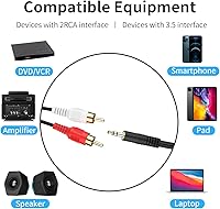 Vista 3 de Cable de 3.5mm a RCA de 9.1 m, cable divisor en Y estéreo RCA de 3.5mm TRS macho a 2RCA macho compatible con Echo Dot, smartphone, MP3, tableta