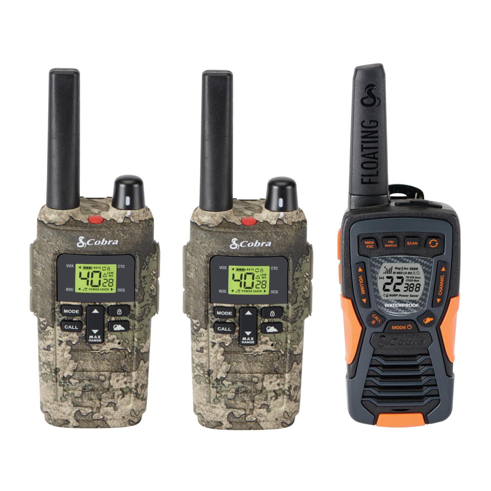 Bundle of Cobra RX380 TTC Walkie Talkies (2-Pack) + Cobra ACXT1037R FLT Walkie Talkie (1-Pack)
