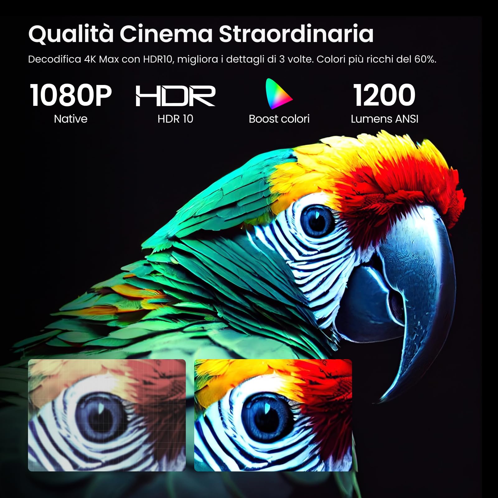 Proiettore 4K【Netflix Ufficiale/1200 ANSI】con Live TV, Dolby Audio, Autofocus/Keystone, Proiettore 4K Smart TV, Videoproiettore WiFi6 Bluetooth, <25ms, Eeenfy Ares A2 1080P Proiettori per Case/PS5/PC