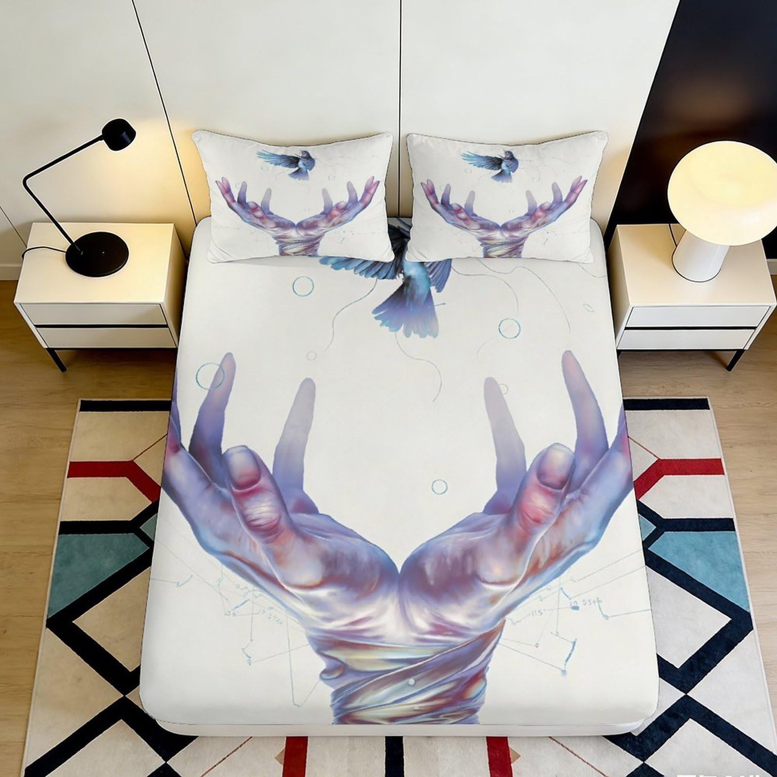 3D Printed Deer Antler Fitted Sheet Microfiber Artistic Hand Pattern Bed Cover for Bedroom Dorm Mattress Decor 90x200x25cm