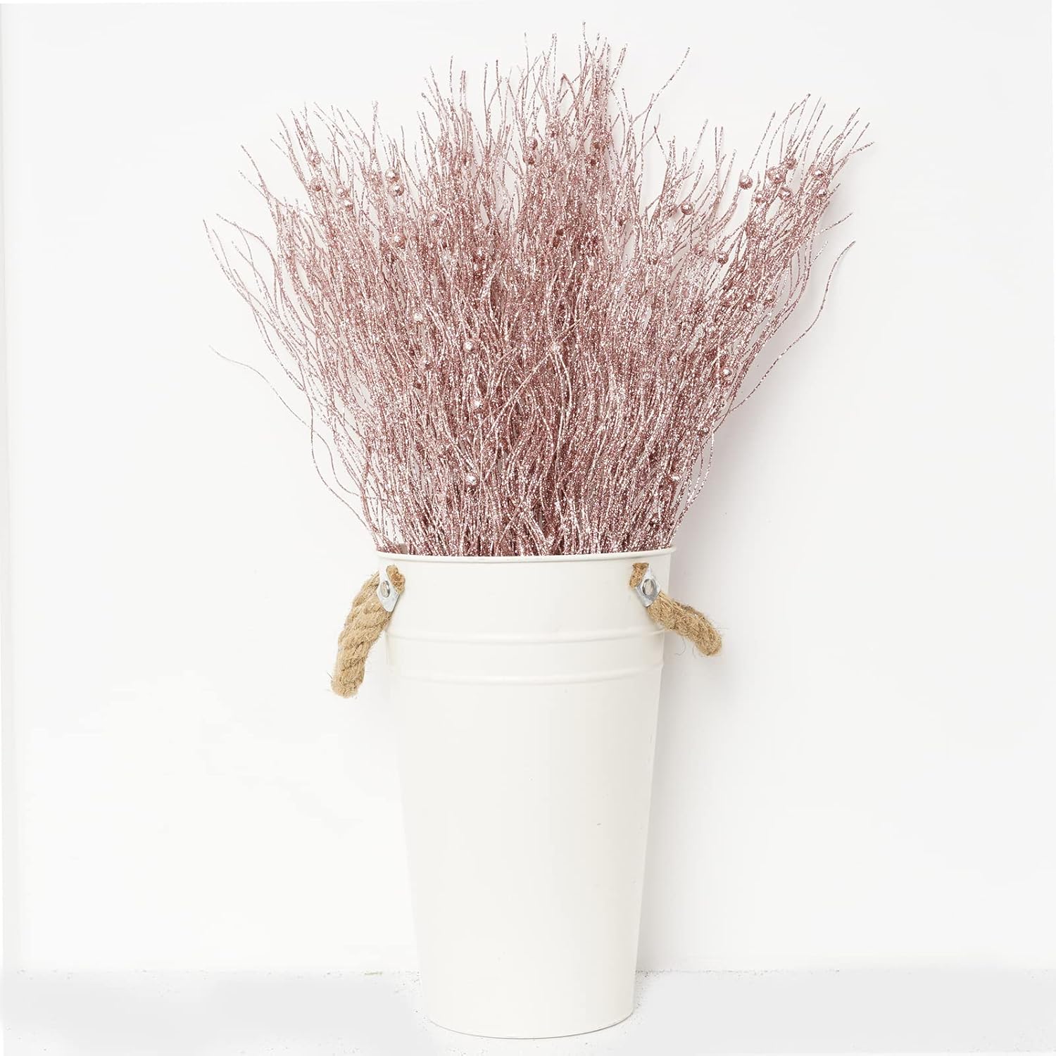 SLK 16-Pack Artificial Glitter Berry Stem Ornaments, Christmas Decorative Glittery Twigs, Picks, Branches for Tree, Wreath, Small Vase, Halloween Party (Rose Gold)