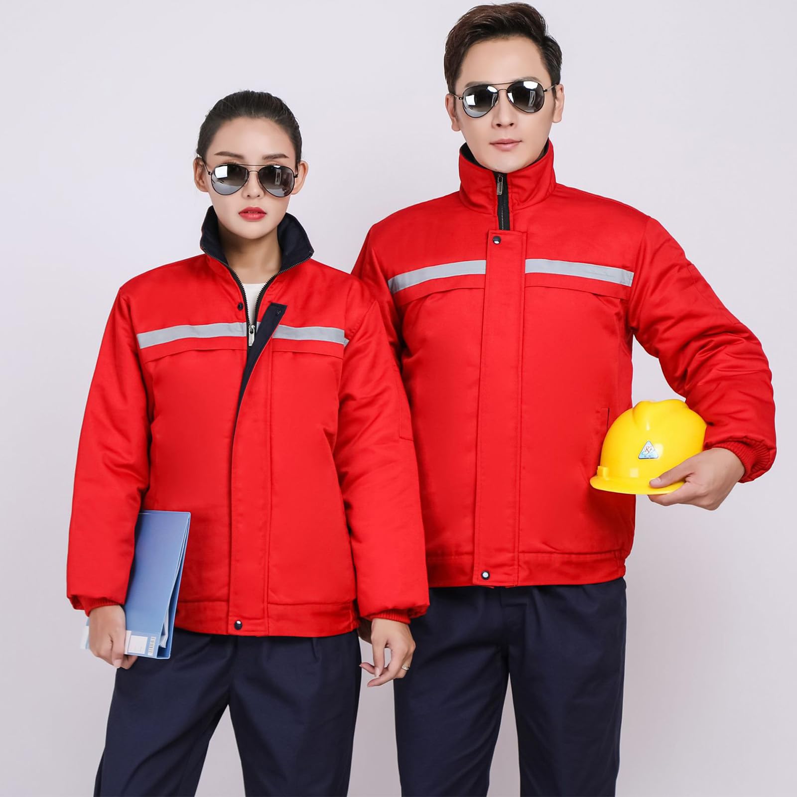 Tuta Isolata Manica Lunga Zip Up Overalls Per Gli Uomini Delle Donne, Stand Collare Da Lavoro Giacca Con Striscia Riflettente