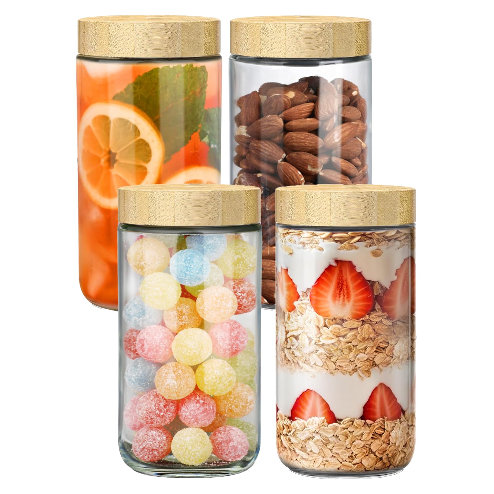 4-Pack 700ml Glass Mason Jars with Screw Lids - Leakproof Overnight Oats Containers, Wide-Mouth Salad & Yogurt Pots for Snacks, Cereals, Coffee, Spices,Pickling & Meal Prep(Airtight Food Storage Jars)