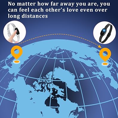 Long Distance Touch Bracelets,Vibration & Light up Couples Bracelets, Remote Smart Matching Couples Bracelet for Lovers Long Distance Relationship Girlfriend Boyfriend Xmas Gifts Black Silver Jewelry