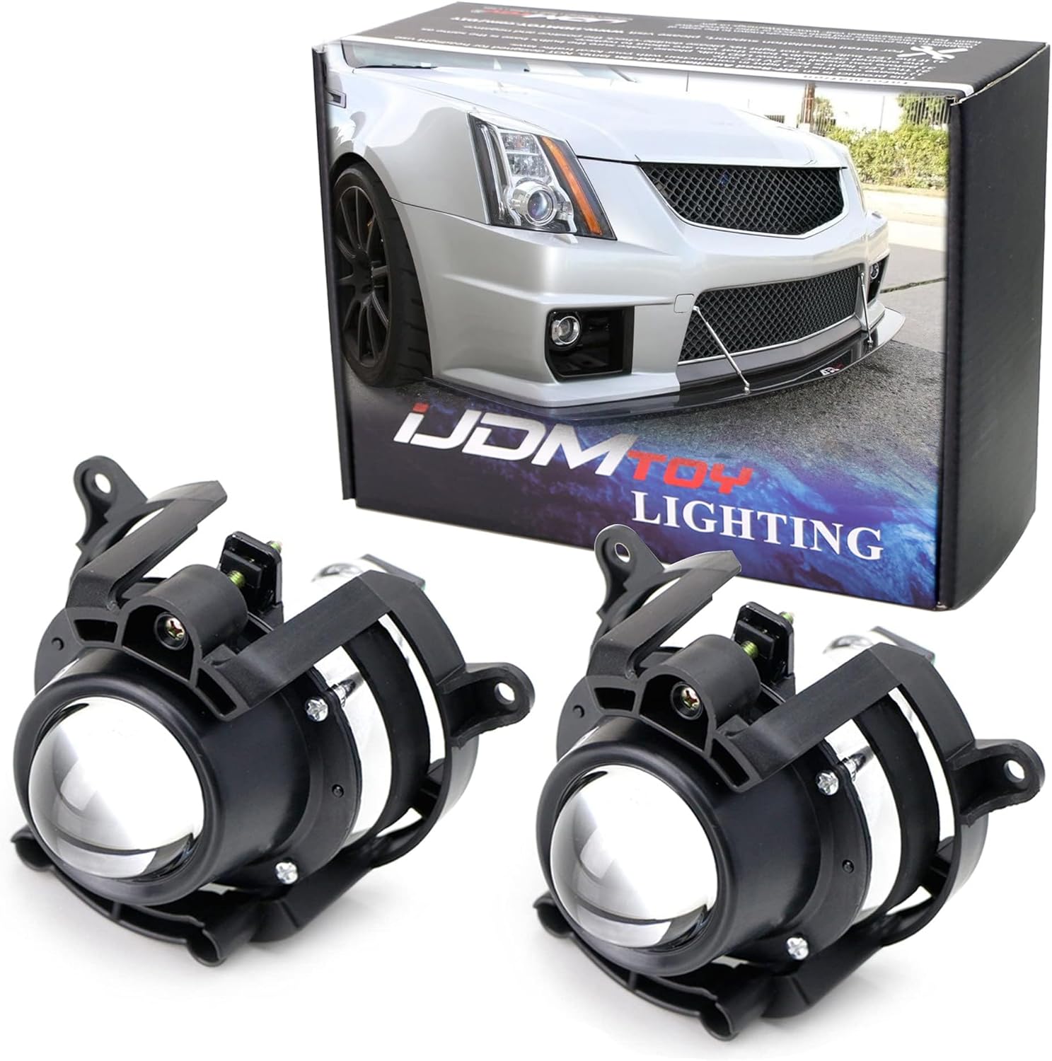 iJDMTOY OEM-Spec Projector Lens Fog Light Assemblies Kit w/ H11 Halogen Bulbs, Compatible With 2008-2015 Cadillac CTS, 2008-2012 Chevrolet Malibu, etc