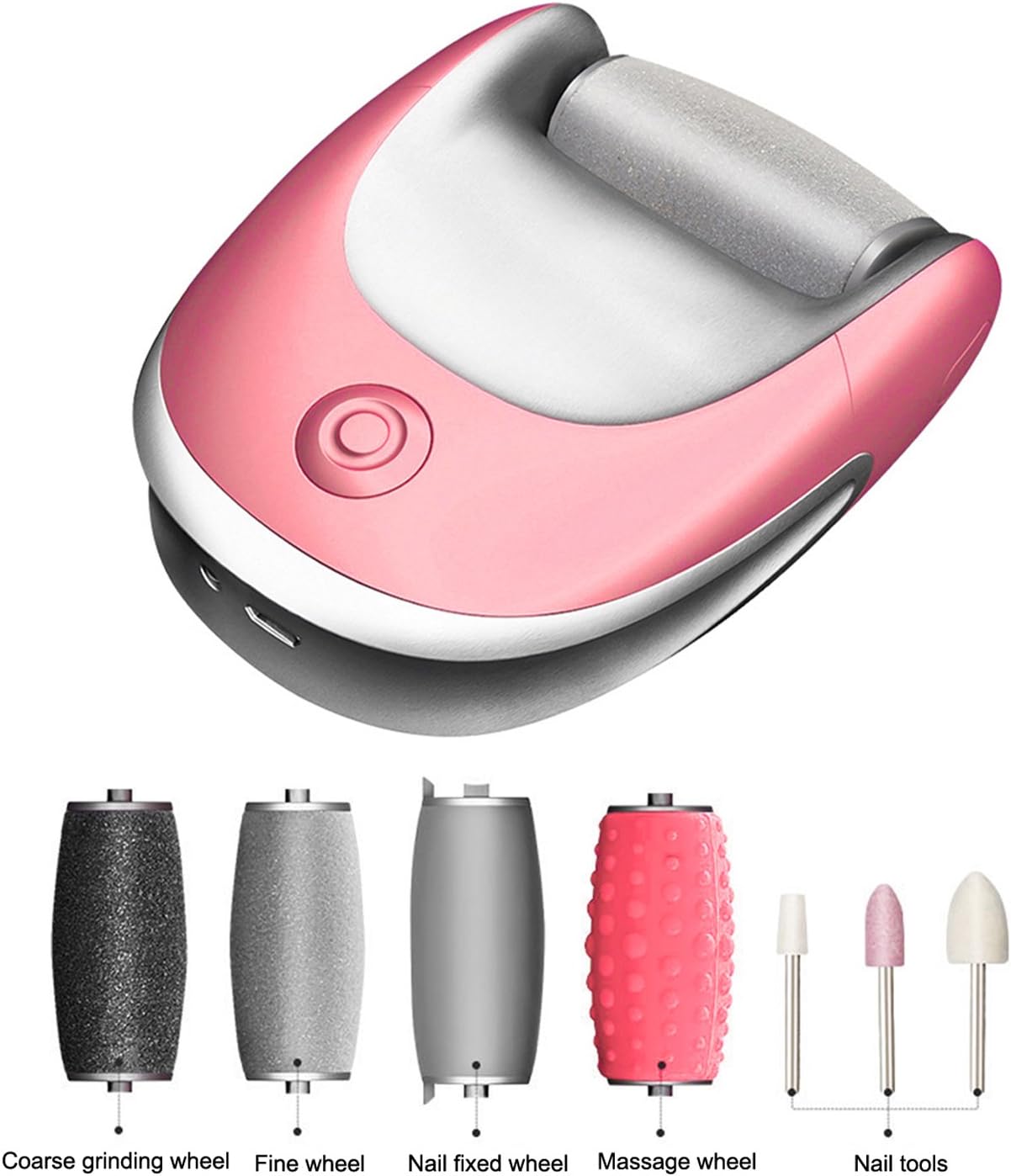 Hifina 3-in-1 Electric Foot File Callus Remover Foot Massage Machine Nail Drill Buffer Polisher Set for Grooming of Hands and Feet.(pink)