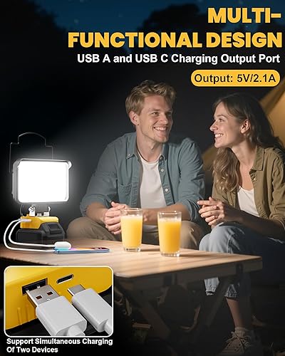Miniatura 4 de LIVOWALNY Luz LED inalámbrica para Dewalt Light 20V Max LED luz de trabajo, 68W 6800LM 5" 20V batería luz LED luz de trabajo linternas con USB y