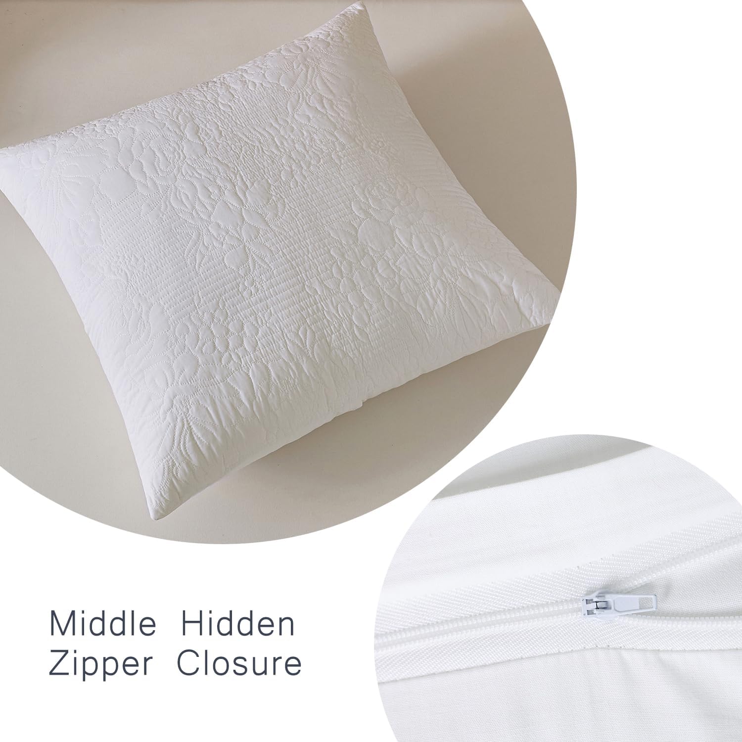 YINFUNG White Quilted Euro Shams Set of 2 26x26 European Pillow Covers Floral Embroidered Cotton Country French Decorative Large Pillowcases for Bed Sofa Embossed Matelasse - Image 6