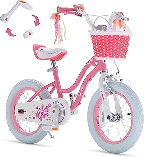 RoyalBaby Girls Bike, Stargirl EZ Kids Bike Balance and Pedal Bicycle with Basket and Dual Handbrake, 12 14 16 18 Inch Toddlers to Big Kids 3-8 Years, Multiple Colors