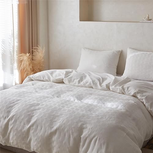 Miniatura 9 de BISELINA Juego de funda de edredón 100% algodón, tejido de gofre, 2 piezas (1 funda de edredón, 1 funda de almohada), reversible, suave, agradable