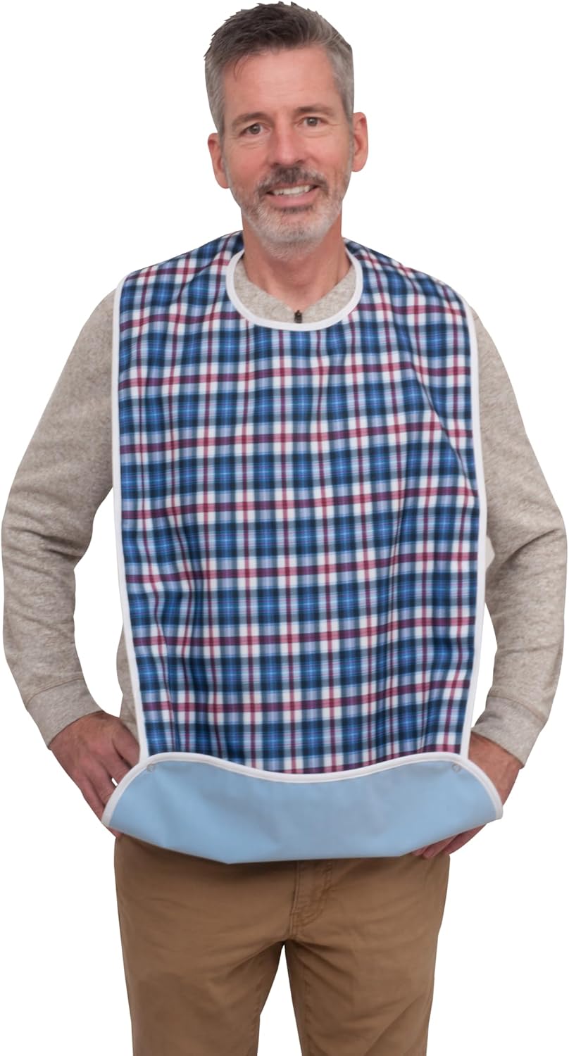 Adult Bibs (2 Pack) Reusable Clothing Protector - Waterproof Adult Bibs for Men & Women, Crumb Catcher, Machine Washable