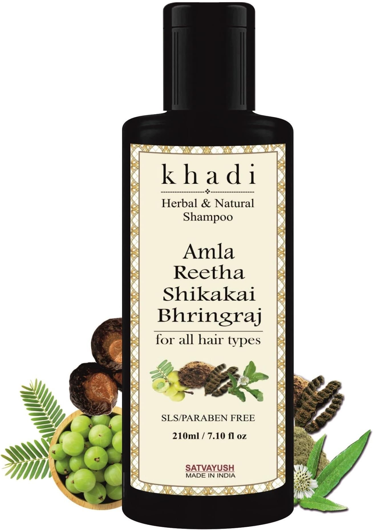 Khadi Amla Reetha Shikakai Bhringraj SLS-Paraben free Ayurvedic Shampoo Anti Dandruff -210 ml