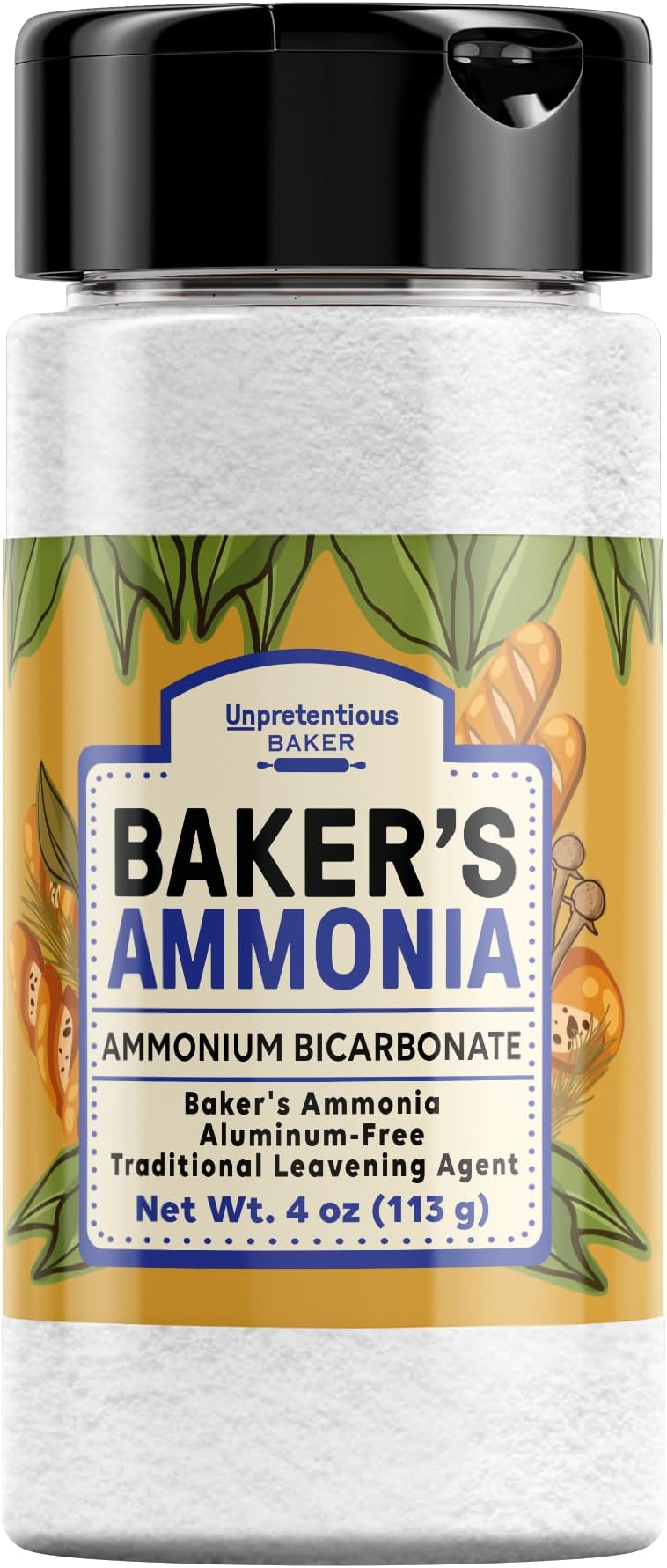 - Unpretentious Baker's Ammonia (4 Ounce) Ammonium Bicarbonate Leavening Agent