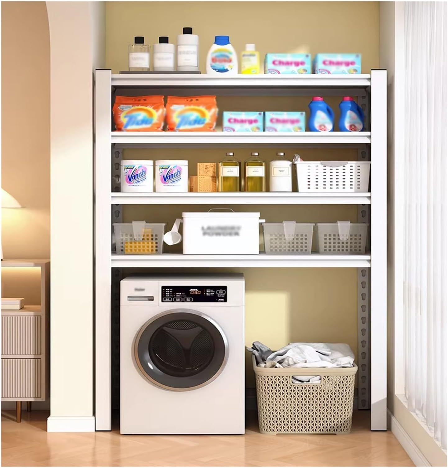 Over Washer And Dryer Storage Shelf, Dryer Stand Height Adjustable Portable Stacking Kit For Washing Machine Tumble Dryer, Washing Machine Storage Rack, Space Saving, Easy To Install(130x50x160cm)