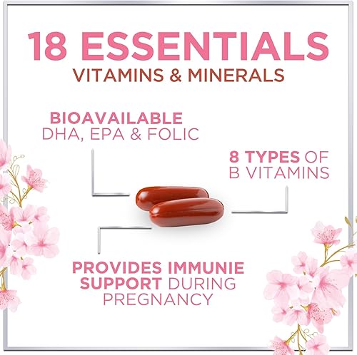 Miniatura 3 de Multivitamínico prenatal con ácido fólico y DHA, suplemento vitamínico prenatal, folato, omega 3, vitaminas D3, B6, B12 y hierro, vitaminas