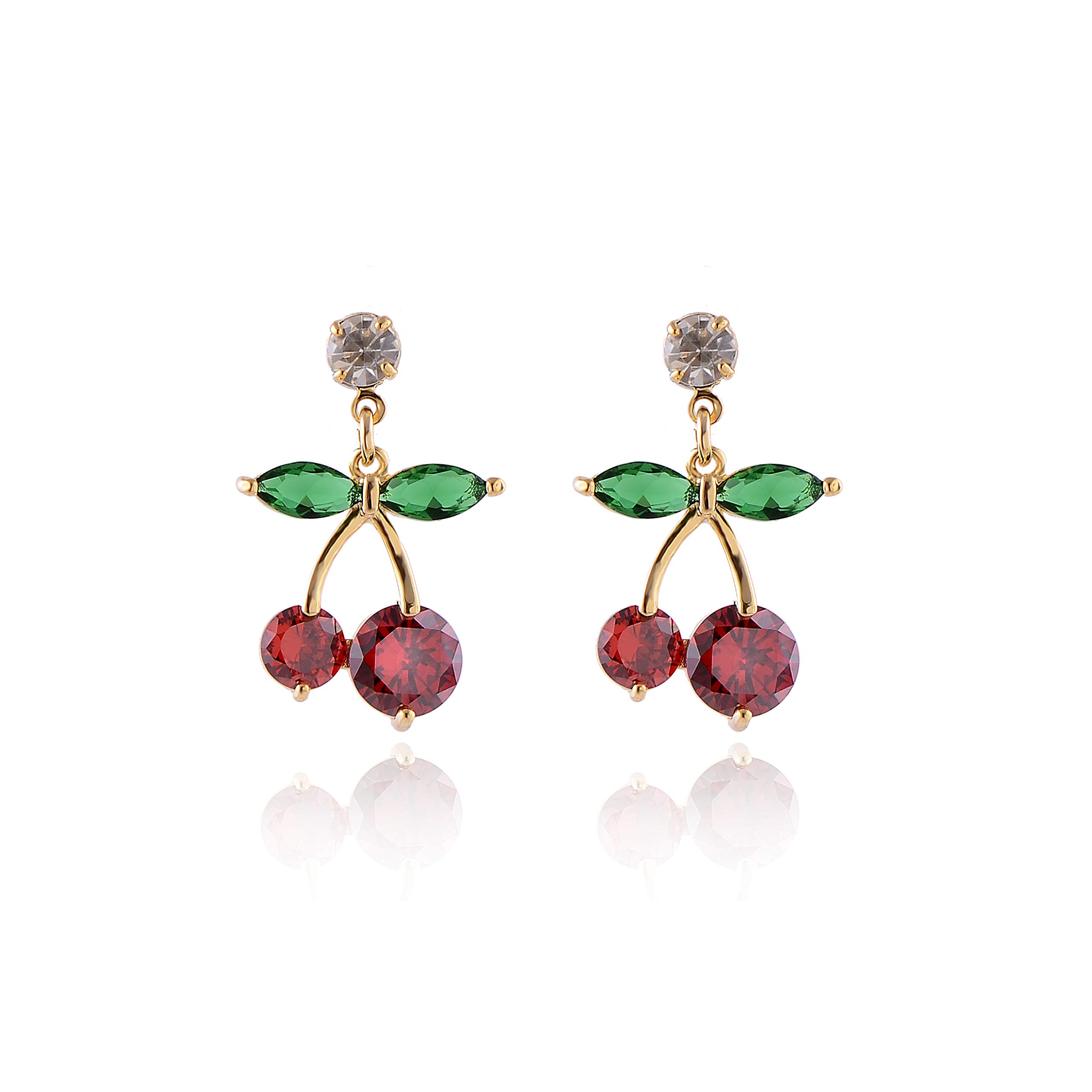 Stud Earrings Gold Crystal Cherry Earrings Cute Crystal Cherry