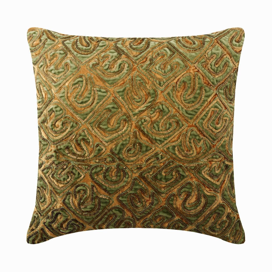 The HomeCentric Decorative Gold 14"x14" (35x35 cm) Throw Cushions For Couch, Velvet Applique & Sequins Cushion Cover, Abstract Pattern Modern Style - Maze Garden โ image 1