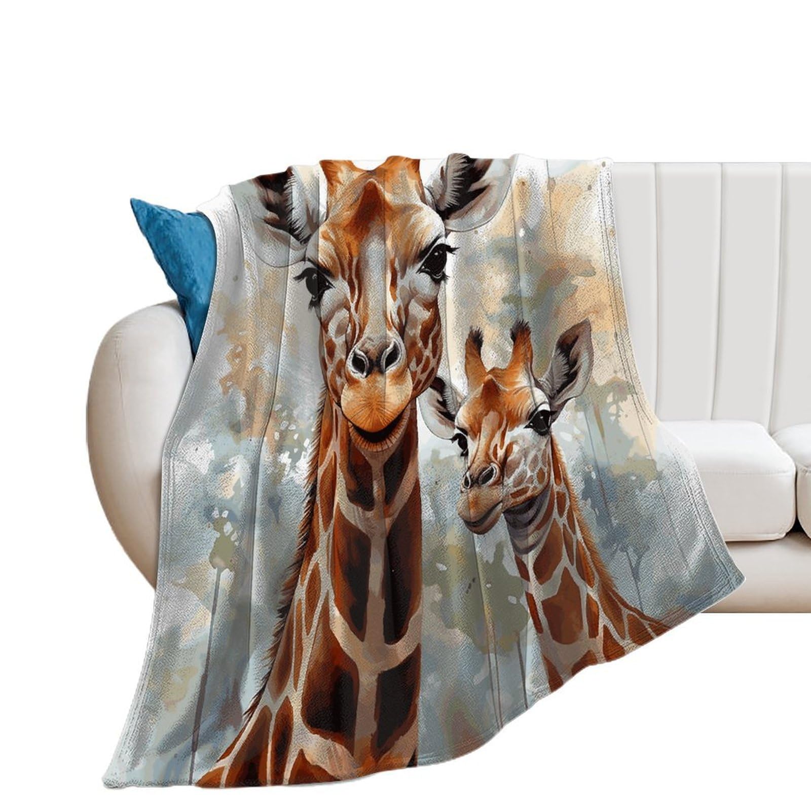 Watercolor Deer Giraffe Throw Blanket for Couch Soft Cozy Flannel Bed Blanket Fuzzy Decorative Blanket Warm Lightweight Throw Blanket All-Season Home Decor Gift for Home Office Sofa 50"*60"（130*150cm）