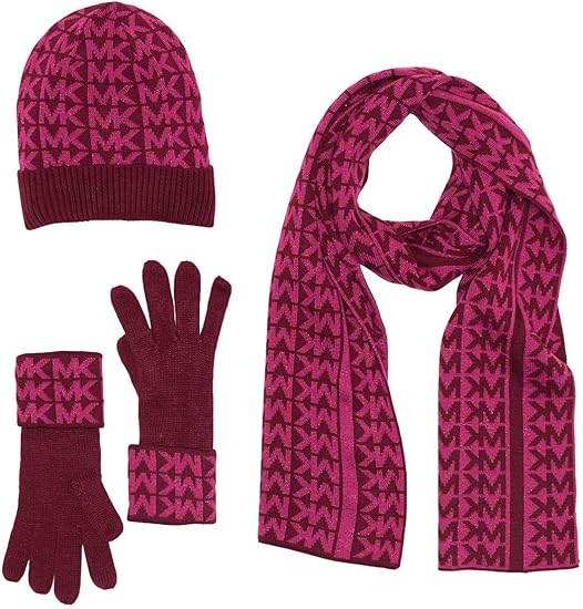 Michael Kors MK Sparkle Monogramed Knit 3-Piece Set One Size Burgundy
