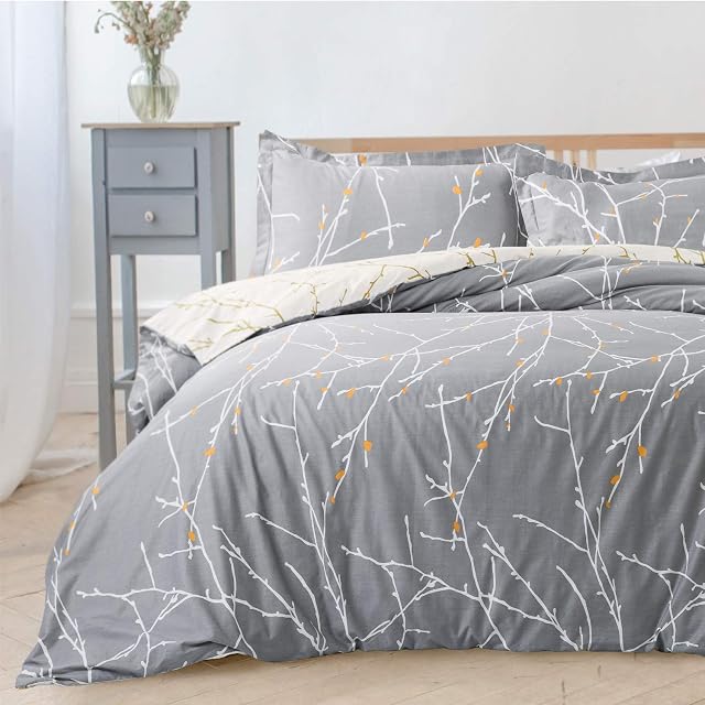 Bedsure Double Duvet Cover Set - Printed Bed Covers Double Size Quilt Bedding Sets with 2 Pillowcases, Grey
