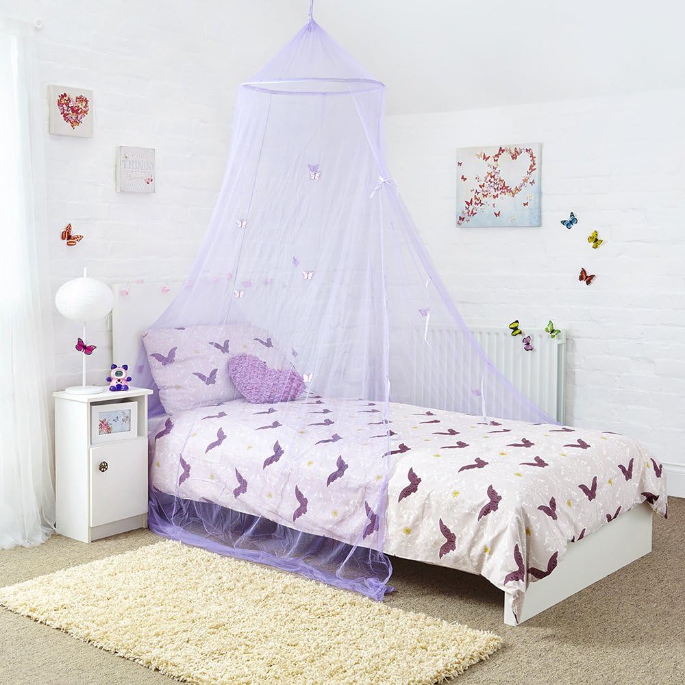 Princess Bed Canopy - Beautiful Butterfly Childrens Bed Canopy in Lilac - Quick and Easy To Hang Girls Bedroom Accessories - Perfect Gift for Girls, Daughters and Granddaughters