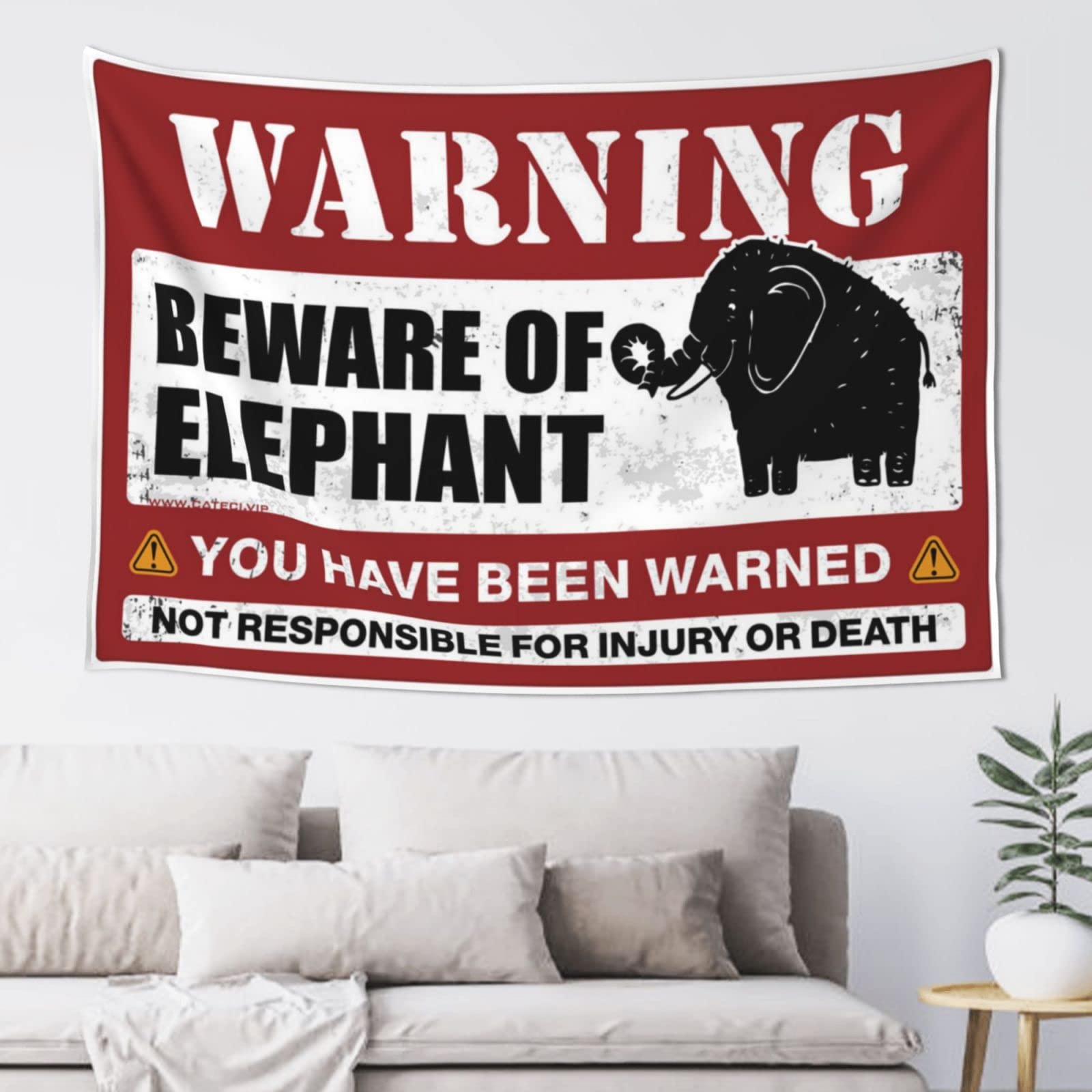 PRAVOXI Decor For Man Cave Beware Of Elephant Tapestry Funny Bar Decor Funny Home Decor(75X100CM)