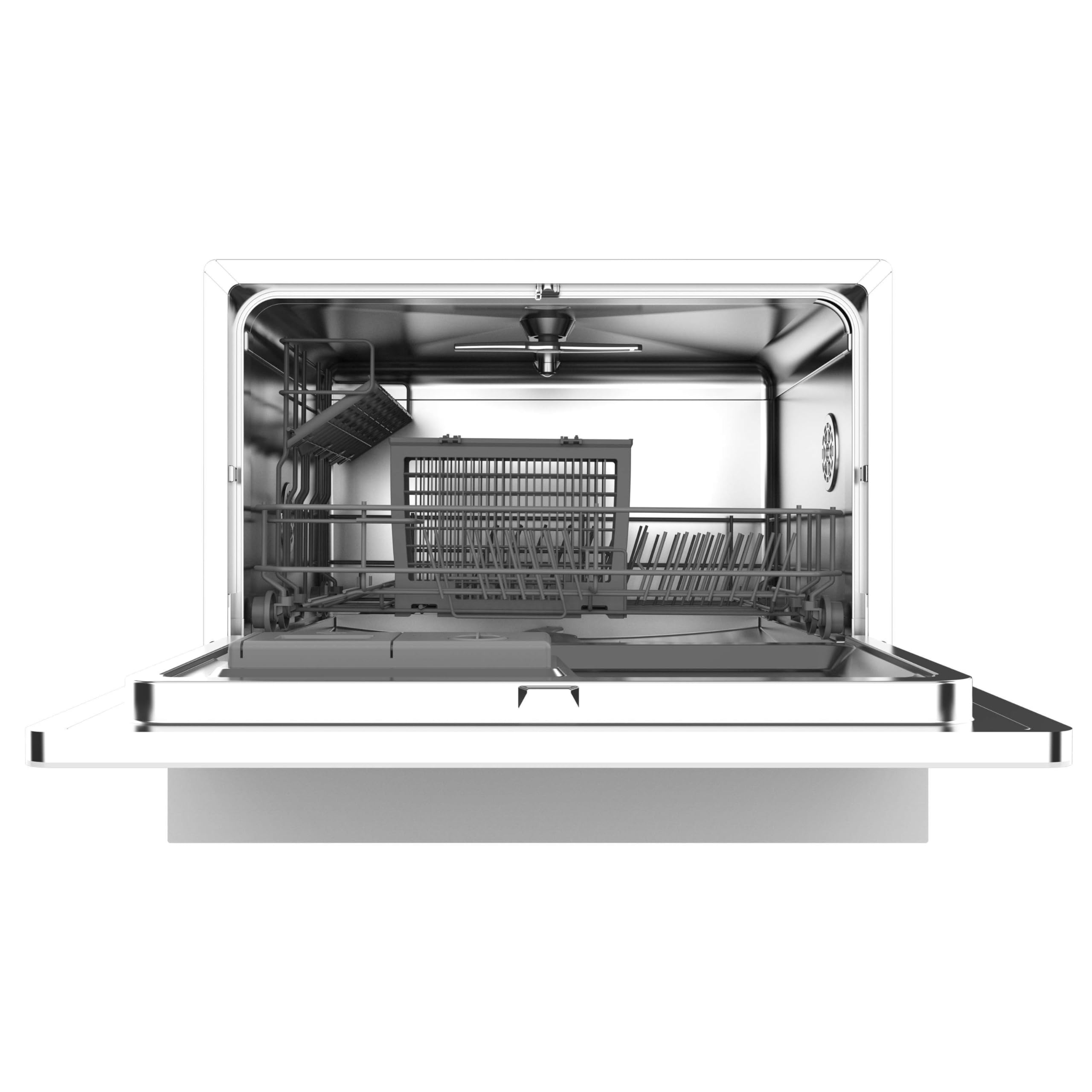 Cecotec Kompakte Teilintegrierbare Spülmaschine 6 Gedecke Bolero Aguazero 2500 S-BI Weißglas. 1380W, Weiße Glasoberfläche, Niedriger Verbrauch, 5 Programme, Touchpanel, Startzeitvorwahl